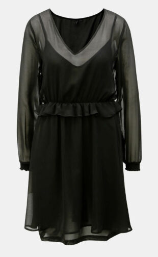 Čierne šaty s šifónovým volánom