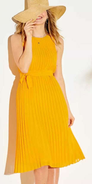 Žluté plisované letní šaty bez rukávů