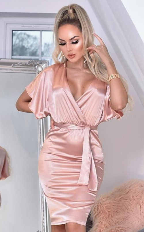 Dámske sexy zavinovacie šaty z lesklého materiálu