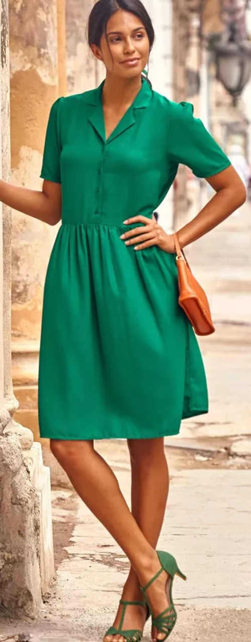 Elegantné zelené letné šaty košeľového strihu
