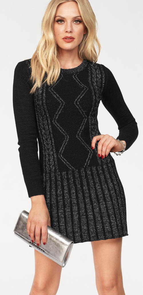 Čierno-strieborné svetrové dámske šaty