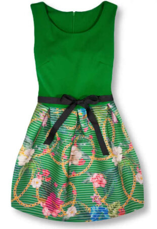 Zelené dámske šaty bez rukávov s kvetinovou sukňou