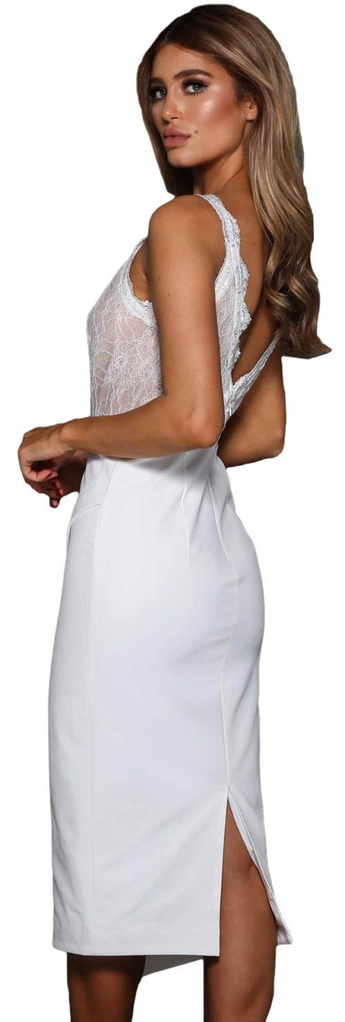 Biele plesové šaty s čipkovaným vrchným dielom