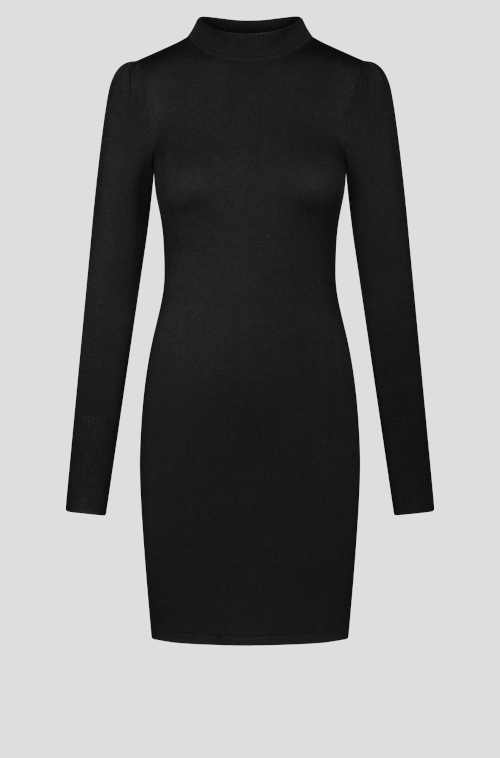 Čierne džersejové šaty s dlhými rukávmi