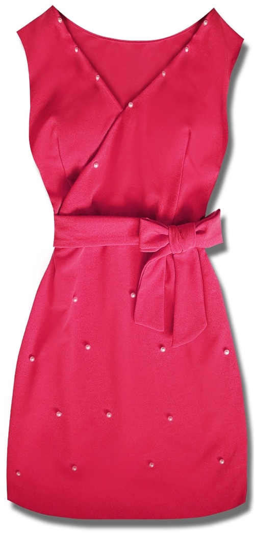Ružové dámske šaty s ozdobnými korálkami a viazaním v páse