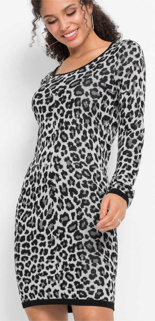 Pletené šaty s leopardím vzorom