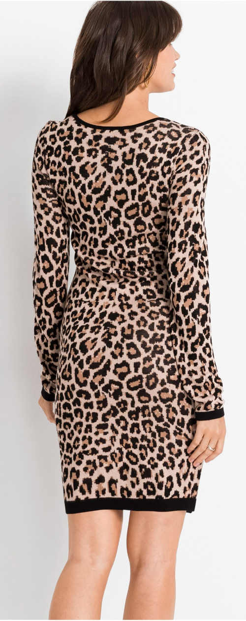 Hnedé leopardie šaty s dlhými rukávmi