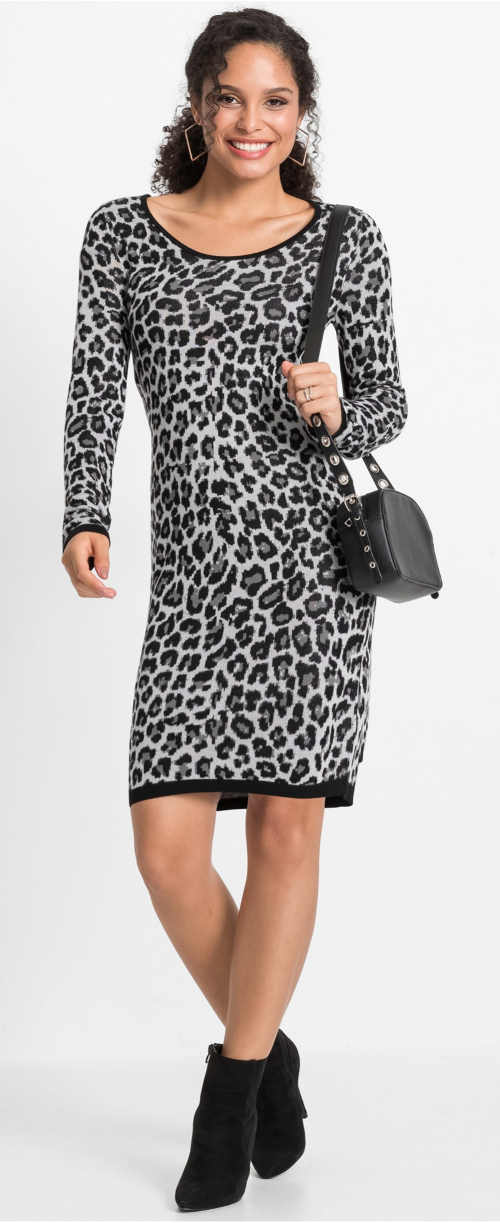 Jesenné dámske šaty s leopardou potlačou
