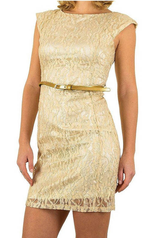 Krátke zlaté šaty s opaskom