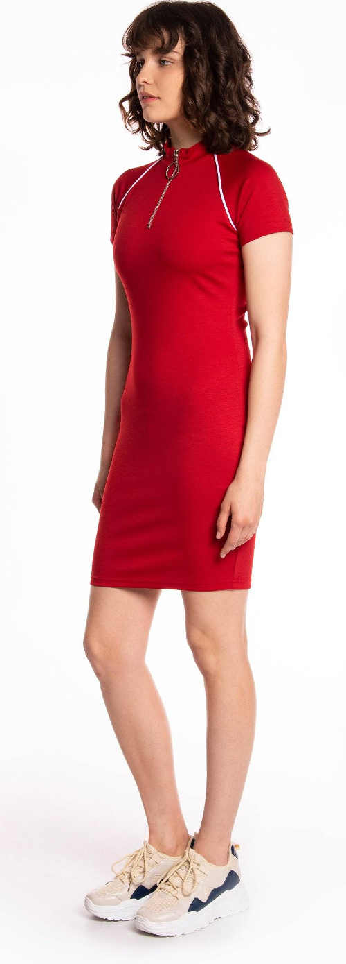Voľnočasové červené letné šaty so zipsom