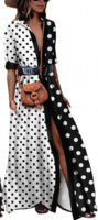 Bodkované módne čiernobiele maxi šaty pre ženy