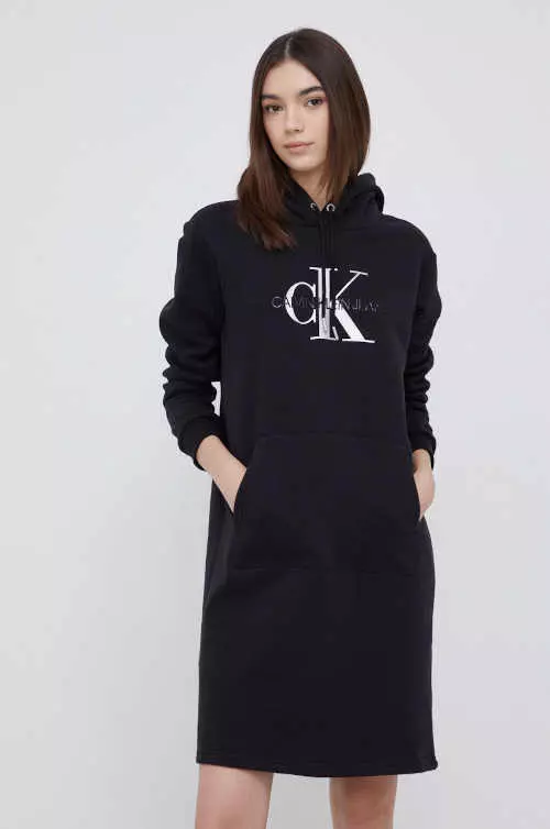 Calvin Klein mikinové šaty s kapucňou a dlhými rukávmi