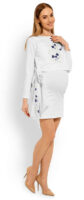 Biele tehotenské šaty nad kolená s kvetinovou výšivkou
