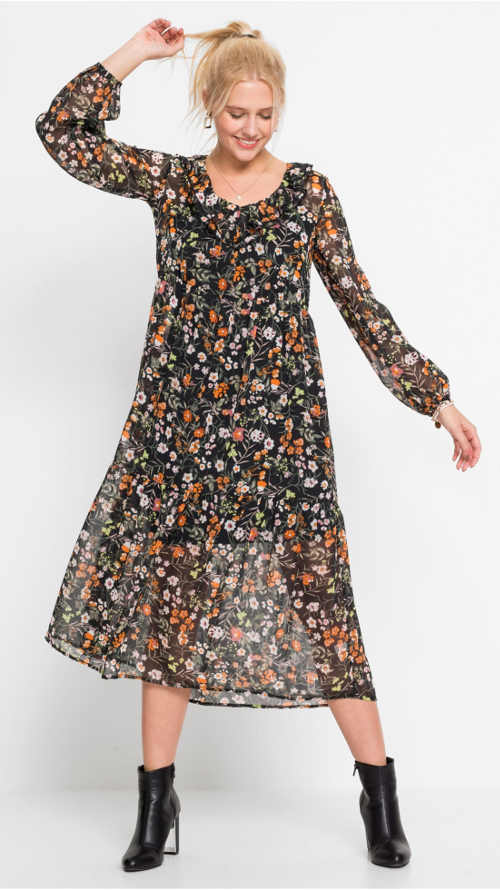 Dlhé šifónové šaty s kvetinovým vzorom