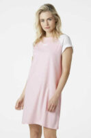 Voľné bavlnené tričkové šaty v ružovej a bielej farbe