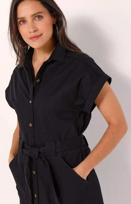 Čierne košeľové šaty s golierom a vreckami