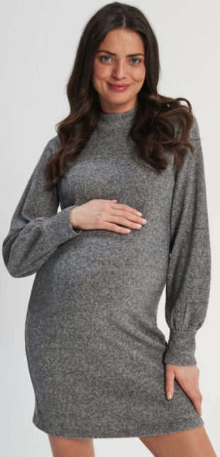 Lacné pohodlné tehotenské mini šaty s dlhými rukávmi