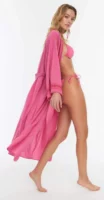 Lacné dlhé zavinovacie ružové dámske plážové šaty