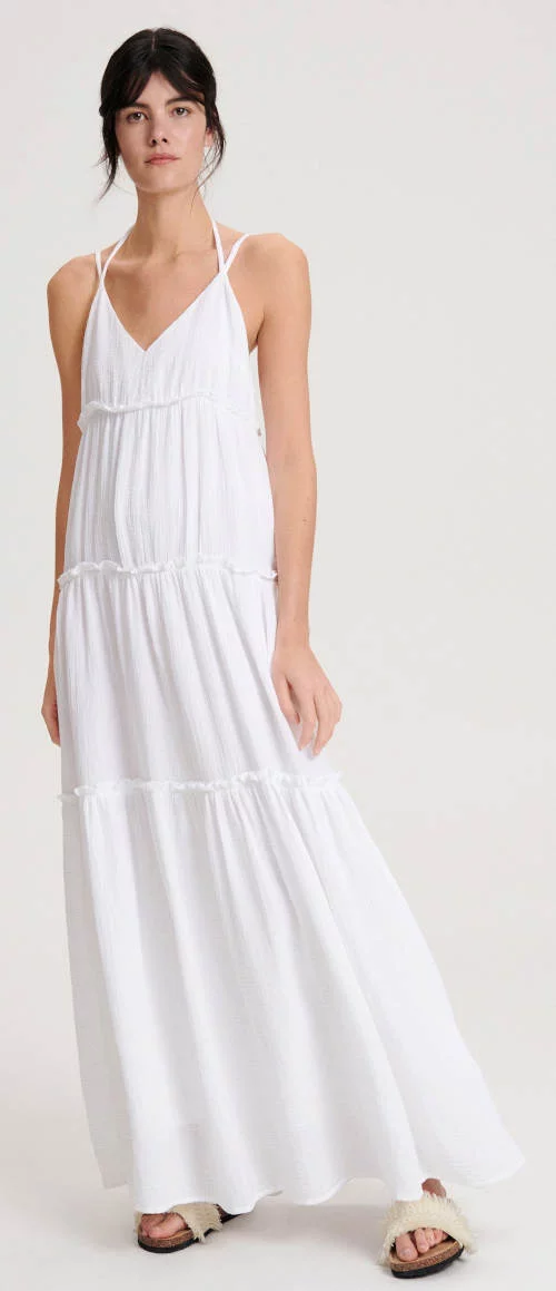 Jednofarebné biele maxi šaty pre ženy až po zem