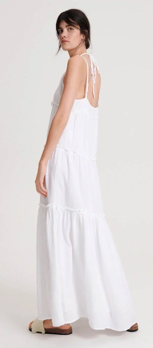 Letné jednofarebné dámske biele maxi šaty
