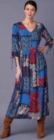 Jesenné dámske maxi šaty pre moletky v patchworkovom dizajne