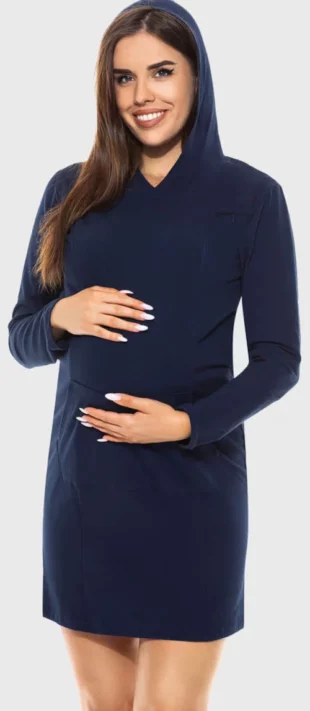 Moderné tehotenské a dojčiace bavlnené šaty s kapucňou