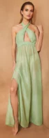 Dlhé talianske plážové šaty z mierne priehľadnej zelenej látky