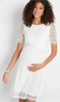 Elegantné tehotenské svadobné šaty z bielej čipky
