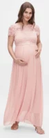 Dlhé tehotenské ružové čipkované šaty na svadbu