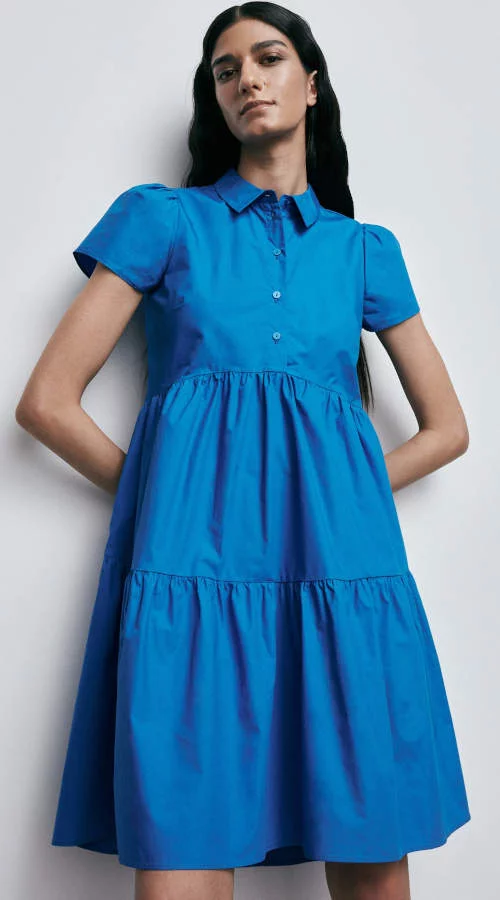 Modré dámske letné šaty s golierom