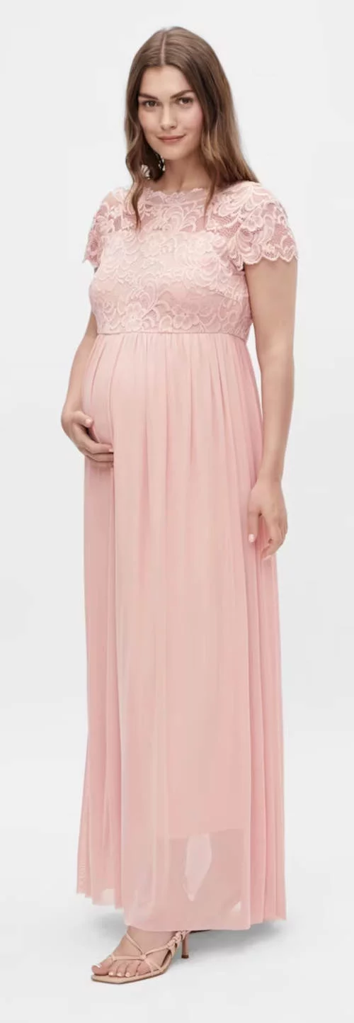 Ružové dlhé svadobné šaty pre tehotné ženy