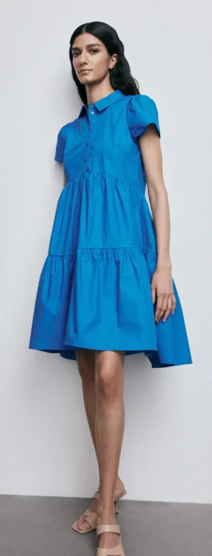 Voľné modré košeľové šaty Reserved so širokou sukňou