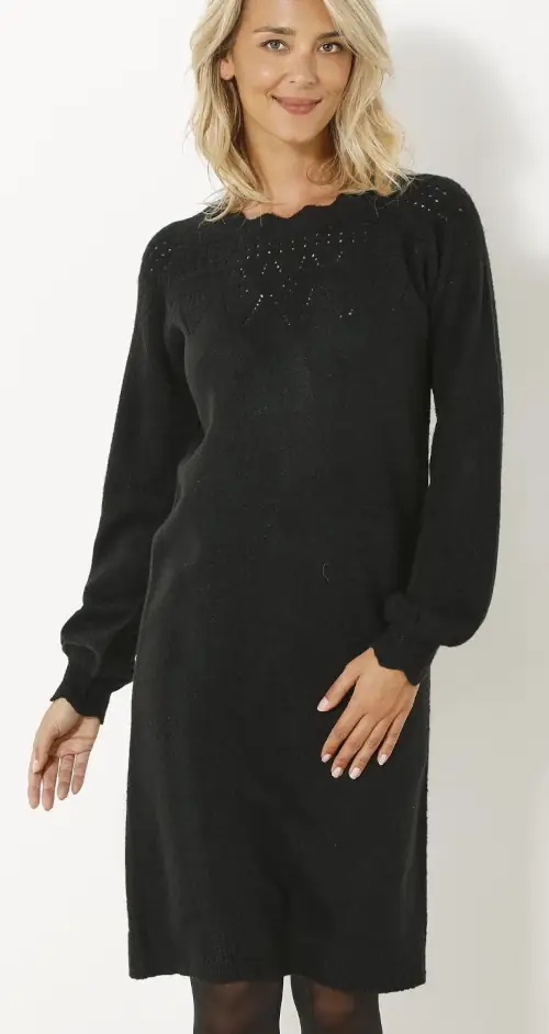 Jednofarebné čierne pletené zimné šaty
