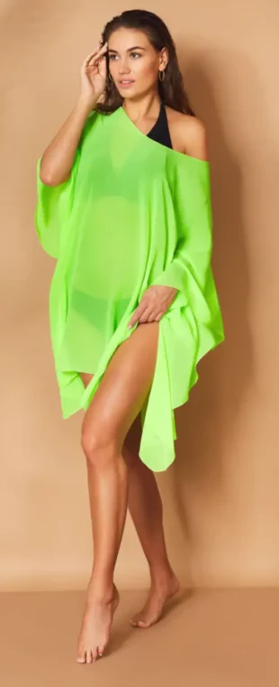 Neónovo zelené ľahké a vzdušné plážové šaty na plavky