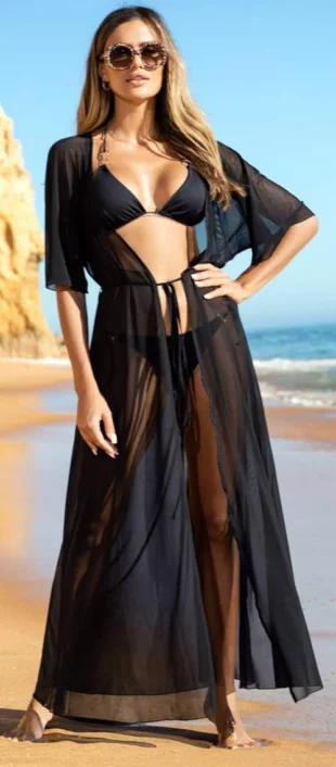 Ľahké polopriehľadné plážové šaty so šnúrkou v páse